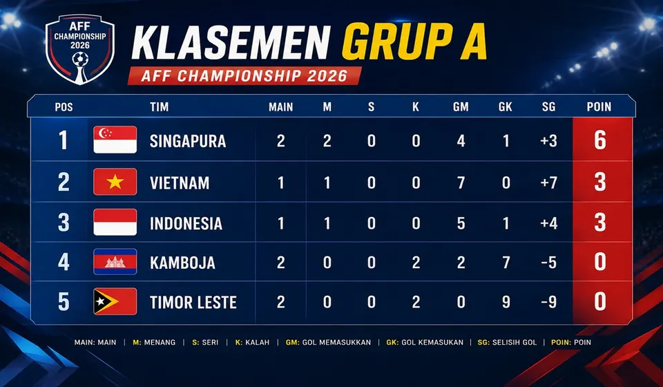 Kemenangan Telak Atas Kamboja Belum Cukup Bawa Indonesia ke Puncak Grup A