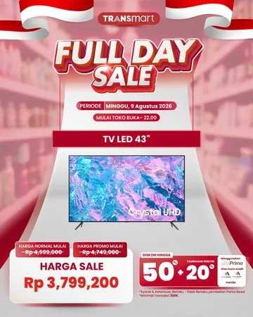 Transmart Gelar Full Day Sale 9 Agustus 2026, Tawarkan Diskon TV LED 43 Inci dan Produk Lainnya