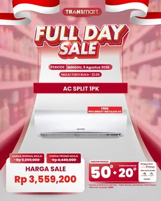 Transmart Gelar Full Day Sale 9 Agustus 2026, Diskon AC Split 1PK hingga Rp 1,7 Juta