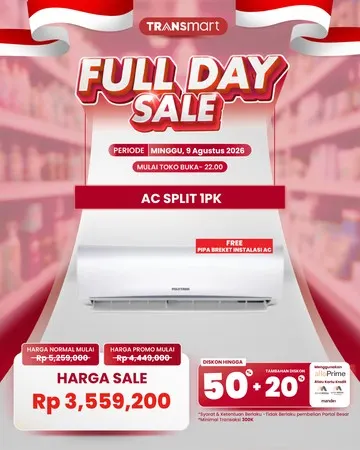 Transmart Gelar Full Day Sale 9 Agustus 2026, Diskon AC Split 1PK hingga Rp 1,7 Juta